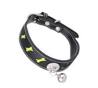 Collier pour Chien en Cuir PU, Forme Os, Clochette Réfléchissante Noire | Confort Quotidien, Réglable pour Chiot en Croissance, Surveillance Intérieure, Promenades, Accessoire Noir