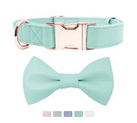 Collier pour chien en cuir souple avec nœud papillon - Collier réglable avec nœud papillon [facile à nettoyer] avec boucle élégante en métal robuste or rose pour chiens de petite, moyenne et grande