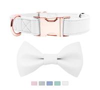 Collier pour Chien en Cuir Souple avec nœud Papillon réglable [Facile à Nettoyer] avec élégante Boucle en métal Or Rose Robuste pour Chiens de Petite, Moyenne et Grande Taille, Blanc, Taille M