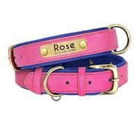 Collier pour chien en cuir synthétique gravé avec plaque d'identification anti-perte - Collier réglable pour carlin, chihuahua, labrador, rose, XS