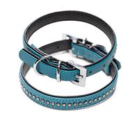 Collier pour chien en cuir véritable orné de strass et de cristaux - Collier en cuir de buffle rembourré double couche Audrey (M (24,5-32,5 cm) Turquoise)
