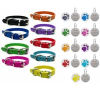 Collier pour chien en cuir vibrant pour chiot, chiens de petite, moyenne et grande taille avec étiquette ronde gravée en forme de patte à paillettes (S (cou de 27 cm à 33 cm), orange)