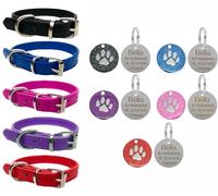 Collier pour chien en cuir vibrant pour chiot, chiens de petite, moyenne et grande taille avec médaille ronde gravée en forme de patte à paillettes personnalisable (taille XL (cou de 45 à 55 cm