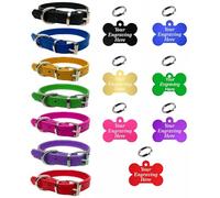 Collier pour chien en cuir vibrant pour chiot, chiens de petite, moyenne et grande taille avec plaque gravée personnalisée en forme d'os (M (cou de 28 à 36 cm), noir)