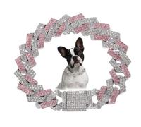 Collier pour chien en métal à maillons cubains diamantés, 15 mm de large, collier scintillant pour chiots et chats de petite, moyenne et grande taille, rose (20,3 cm)