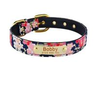 Collier pour chien en nylon imprimé floral avec étiquette d'identification gravée anti-perte - Collier réglable pour animal domestique - Boucle personnalisée pour chihuahua, carlin, labrador, noir, XS