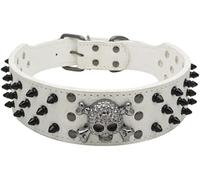 Collier pour Chien en Or Noir avec Rivets en Forme de tête de Mort et chaîne Large Anti-Morsure pour Chien, Blanc, L
