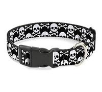Collier pour chien en plastique avec tête de mort et os en quinconce Noir Blanc 15,2 à 23,9 cm de large