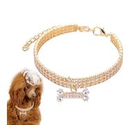 Collier pour chien en strass, 3 rangées de strass et pendentif en forme d'os réglable pour les petits chiens et les chats