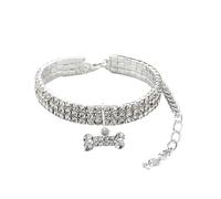 Collier pour chien en strass avec chaîne en métal réglable - Cristal pour chihuahua et petites races (blanc, M-25 cm)