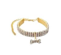 Collier pour chien en strass avec chaîne en métal réglable - Cristal pour chihuahua et petites races (doré, S - 20 cm)