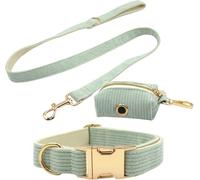 Collier pour Chien, Ensemble Collier et Laisse for Chien avec Support for Sac à crottes, Souple réglable, Durable Bouton Rotatif en métal(Green,S)