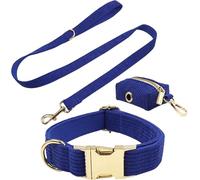 Collier pour Chien, Ensemble Collier et Laisse for Chien avec Support for Sac à crottes, Souple réglable, Durable Bouton Rotatif en métal(Blue,XS)