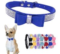 Collier pour chien et chat avec nœud papillon et strass pour petits chiots et chatons à paillettes scintillantes pour animaux de compagnie de taille XXS XS et M Bleu foncé XS