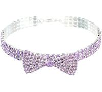 Collier pour Chien et Chat avec Strass et nœud Papillon - 3 rangées - Accessoire pour Petit Chien ou Chaton - Violet - M