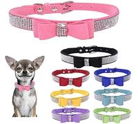 Collier pour chien et chat en cuir avec strass et nœud papillon - Rouge XXL