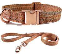 Collier pour Chien， et Ensemble de Laisse 4,9 Pieds, Collier Base réglable avec Boucle en métal Robuste Anneau D Doux Durable(Bruin,XS)