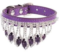 Collier pour Chien Hardy Collier for Chien en Diamant Brillant, Collier for Chat en Cristal Strass avec Pendentif Bling-Bling, Collier for Animal de Compagnie Souple et réglable en Cuir PU(Purple,M)