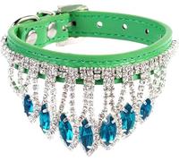 Collier pour Chien Hardy Collier for Chien en Diamant Brillant, Collier for Chat en Cristal Strass avec Pendentif Bling-Bling, Collier for Animal de Compagnie Souple et réglable en Cuir PU(Green,XS)