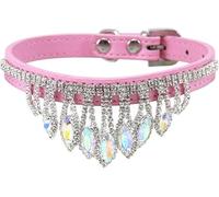 Collier pour Chien Hardy Collier for Chien en Diamant Brillant, Collier for Chat en Cristal Strass avec Pendentif Bling-Bling, Collier for Animal de Compagnie Souple et réglable en Cuir PU(Pink,S)