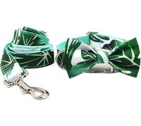 Collier pour Chien Hardy Ensemble Collier et Laisse for Chien à imprimé Tendance, Collier réglable avec nœud Papillon et Boucle en métal à dégagement Rapide, Laisse Anti-Torsion(Green,L)