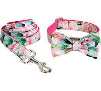 Collier pour Chien Hardy Ensemble Collier et Laisse for Chien à imprimé Tendance, Collier réglable avec nœud Papillon et Boucle en métal à dégagement Rapide, Laisse Anti-Torsion(Pink,XS)