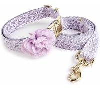 Collier pour Chien Hardy Ensemble élégant Collier et Laisse for Chien de Mariage - Collier Fantaisie en Coton for Grands Chiens avec nœud et Boucle en métal(Purple,S)