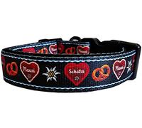 Collier pour chien - Look traditionnel bavarois - Avec cœurs - Rembourré - Néoprène - Noir - En nylon - Réglable - Doux - 32-50 cm x 2,5 cm de large