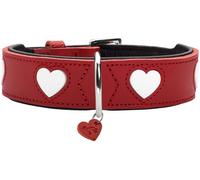 Collier Pour Chien Love - Couleur : Rouge/Noir - En Cuir De Vachette Souple Et Robuste - C?urs Cousus Individuellement - Fait À La Main - Haut Et Particulièrement Souple - Fabriqué En Allemagne