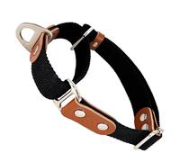 Collier pour Chien Martingale, Anti-Traction, en Poly-Coton et Cuir. M. Noir & Cognac