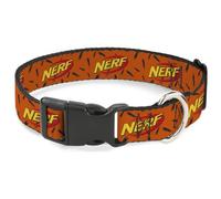 Collier pour chien Nerf en plastique | Nerf Logo Fléchettes dispersées Orange Noir Durable Réglable Étiquette d'identification Anneau de libération latérale