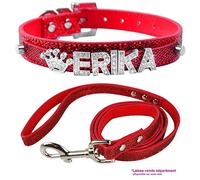 Collier pour chien pailleté à personnalisé avec des Lettres - Rouge, Tour de Cou 33-42 cm