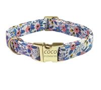 Collier pour chien personnalisé avec boucle en métal gravée avec un joli motif floral - Nom et numéro de téléphone personnalisés - Collier pour chien personnalisé, réglable pour chiens (Bleu clair,XS)