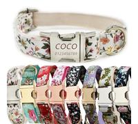 Collier pour Chien personnalisé avec Boucle en métal gravée avec Un Joli Motif Floral - Nom et numéro de téléphone personnalisés - Collier pour Chien personnalisé, réglable pour Chiens (Blanc, XL)