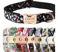 Collier pour Chien personnalisé avec Boucle en métal gravée avec Un Joli Motif Floral - Nom et numéro de téléphone personnalisés - Collier pour Chien personnalisé, réglable pour Chiens (Noir, M)