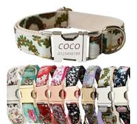 Collier pour Chien personnalisé avec Boucle en métal gravée avec Un Joli Motif Floral - Nom et numéro de téléphone personnalisés - Collier pour Chien personnalisé, réglable pour Chiens (Noël, M)
