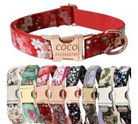 Collier pour Chien personnalisé avec Boucle en métal gravée avec Un Joli Motif Floral - Nom et numéro de téléphone personnalisés - Collier pour Chien personnalisé, réglable pour Chiens (Rouge, L)