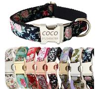Collier pour Chien personnalisé avec Boucle en métal gravée avec Un Joli Motif Floral - Nom et numéro de téléphone personnalisés - Collier pour Chien personnalisé, réglable pour Chiens (Pivoine, M)