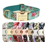 Collier pour Chien personnalisé avec Boucle en métal gravée avec Un Joli Motif Floral - Nom et numéro de téléphone personnalisés - Collier pour Chien personnalisé, réglable pour Chiens (Rouge, XL)