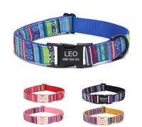 Collier pour Chien Personnalisé avec Boucle en MéTal Gravée - Colliers pour Animaux de Compagnie Personnalisés avec nom et Numéro de Téléphone avec Glissière Gravée Tailles Réglables (Bleu L)