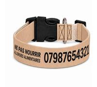 Collier pour Chien personnalisé avec Texte au Choix, nom, téléphone, adresse ou Message d’Alerte, Couleur du Texte au Choix (Beige, M Large : 43-62 cm Tour de Cou)