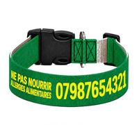 Collier pour Chien personnalisé avec Texte au Choix, nom, téléphone, adresse ou Message d’Alerte, Couleur du Texte au Choix (Vert, M Large : 43-62 cm Tour de Cou)