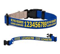 Collier pour Chien personnalisé avec Texte au Choix, nom, téléphone, adresse ou Message d’Alerte, Couleur du Texte au Choix (Bleu, L : 43-71 cm Tour de Cou)