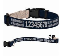 Collier pour Chien personnalisé avec Texte au Choix, nom, téléphone, adresse ou Message d’Alerte, Couleur du Texte au Choix (Bleu Marine, L : 43-71 cm Tour de Cou)
