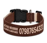Collier pour Chien personnalisé avec Texte au Choix, nom, téléphone, adresse ou Message d’Alerte, Couleur du Texte au Choix (Marron, M Large : 43-62 cm Tour de Cou)