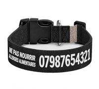 Collier pour Chien personnalisé avec Texte au Choix, nom, téléphone, adresse ou Message d’Alerte, Couleur du Texte au Choix (Noir, M Large : 43-62 cm Tour de Cou)