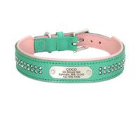 Collier pour Chien personnalisé en Cuir véritable avec Diamants en Cristal et Collier Souple avec nom d'identification personnalisé(Green 2,S)