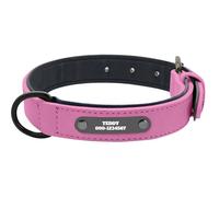 Collier pour Chien Personnalisé Plaque D'identification en Acier Inoxydable en Cuir, Collier de Chien Ajustable Coussin Moelleux Cuir Rembourré pour Petite, Moyenne ou Grande Chiens (Pink)