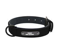 Collier pour Chien Personnalisé Plaque D'identification en Acier Inoxydable en Cuir, Collier de Chien Ajustable Coussin Moelleux Cuir Rembourré pour Petite, Moyenne ou Grande Chiens (Black)