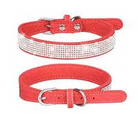 Collier pour chien réglable en cuir souple avec cristal brillant incrusté de strass - Collier pour chien de luxe pour chihuahua, carlin, bouledogue français, labrador - Rouge, S